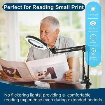 MagnieOpti 10X Magnifying Glass with Light and Clamp, 5 Color Modes Stepless Dimmable Real Glass Lighted Magnifier, Hands Free LED Magnifying Desk Lamp for Painting Craft Close Work Reading Repairing