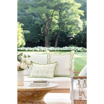 Hofdeco Premium Coastal Patio Indoor Outdoor Scalloped Throw Pillow Cover Only 20x20 Water Repellent