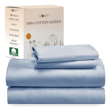 California Design Den 100% Soft Cotton King Size Sheets Set - Deep Pockets, Cooling Sateen Finish in...