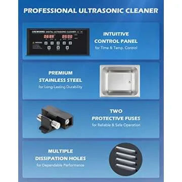 CREWORKS 10L Digital Ultrasonic Cleaning Machine with Degas and Gentle Mode, 240W Ultrasonic Cleaner Machine with Heater and Timer, 2.6 gal Ultrasound Cleaner for Retainer Watch Auto Tool Machine Part