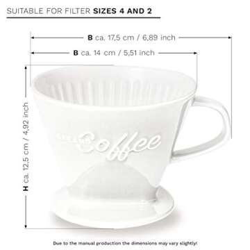 Creano XXL Porcelain Coffee Dripper White - Ceramic Cone Brewer - Pour Over Coffee Maker - Filter Si...