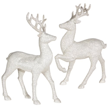 Set of 2 Holiday Reindeer Figures: 12.5 Inches Glitter Reindeer Decor by RAZ Imports (Silver)