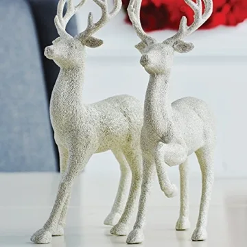 Set of 2 Holiday Reindeer Figures: 12.5 Inches Glitter Reindeer Decor by RAZ Imports (Silver)