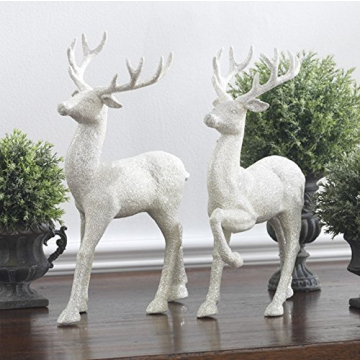 Set of 2 Holiday Reindeer Figures: 12.5 Inches Glitter Reindeer Decor by RAZ Imports (Silver)