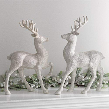 Set of 2 Holiday Reindeer Figures: 12.5 Inches Glitter Reindeer Decor by RAZ Imports (Silver)