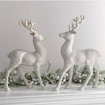 Set of 2 Holiday Reindeer Figures: 12.5 Inches Glitter Reindeer Decor by RAZ Imports (Silver)