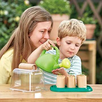 Hape Plant Growing Wooden Greenhouse Kits for Kids STEM Project Activity| Green Toys Gardening Scien...