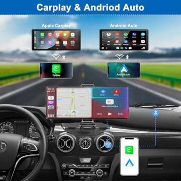 Carplay Screen for Car,10.26" HD IPS Wireless Portable Car Stereo for Apple Carplay&Android Auto,Car Audio Receivers with 4K Dash Cam/1080P Rear Camera,GPS Navigation,Mirror Link,FM,Voice Control