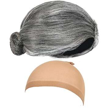 ZeroShop Old Lady Costume For Kids, Halloween Women 100 100th Day Of School For Little Girls Granny Wig Glasses Dress,XLXXL