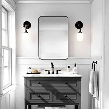 Minuover Wall Mount Mirror for Bathroom, Brush Black Metal Framed Rounded Corner Rectangular Vanity Mirror (20" x 30", Black)