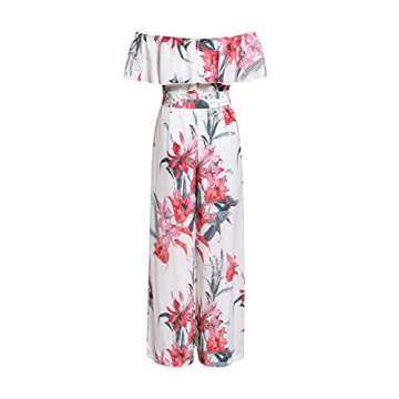 Miessial Women's Floral Print Elegant Off Shoulder Jumpsuit Rompers Wide Leg Jumpsuit with Belt White 4/6