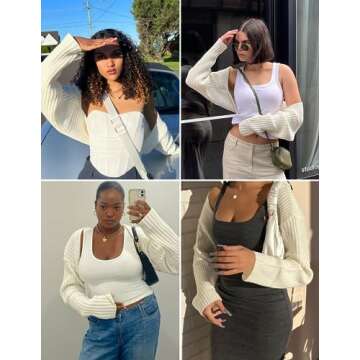 Zeagoo Women 2024 Fall Winter Shrug Sweater Long Sleeve Knit Bolero Crop Top Drop Shoulder Cardigan for Dresses White