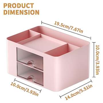 Marbrasse Pink Pen Organizer with 2 Drawers for Efficient Storage