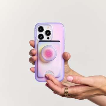 PopSockets Phone Wallet with Expanding Grip and Adapter Ring for MagSafe®, Phone Card Holder, Wireless Charging Compatible, Wallet Compatible with MagSafe - Aura