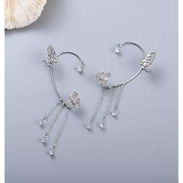 LOREMOW 2 Pair Ear Clips Ear Clip Earrings for Women Clip on Earrings Non Pierced Butterfly Earring Cuff Wrap Earrings Set AS