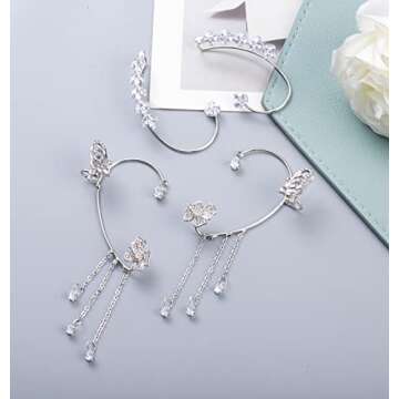 LOREMOW 2 Pair Ear Clips Ear Clip Earrings for Women Clip on Earrings Non Pierced Butterfly Earring Cuff Wrap Earrings Set AS