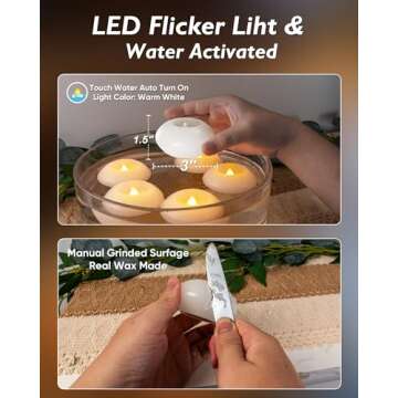 Homemory White Real Wax 3 Inch Flameless Floating Candles, 100+ Hour Battery Flickering Waterproof Tealights-Wedding Centerpiece, Engagement, Dinner Parties, Beach Parties, Home Decor, Set of 6