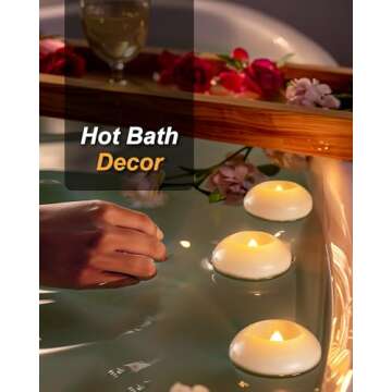 Homemory White Real Wax 3 Inch Flameless Floating Candles, 100+ Hour Battery Flickering Waterproof Tealights-Wedding Centerpiece, Engagement, Dinner Parties, Beach Parties, Home Decor, Set of 6