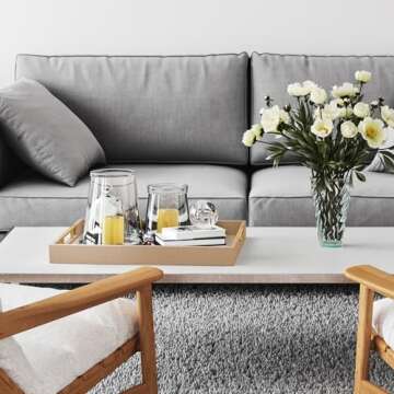 ATZYmolin 17" x 12" Wood Serving Tray with Gold Polished Metal Handles, Home Decorative Wooden Rectangle Ottoman Leather Decor Platter Bathroom Vanity Tray for All Occasions Khaki