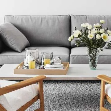 ATZYmolin 17" x 12" Wood Serving Tray with Gold Polished Metal Handles, Home Decorative Wooden Rectangle Ottoman Leather Decor Platter Bathroom Vanity Tray for All Occasions Khaki