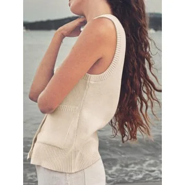 Womens Tops for Summer Sweater Vest Women Spring Fashion 2024 Tank Top Tank Top for Women 2024 Beige M