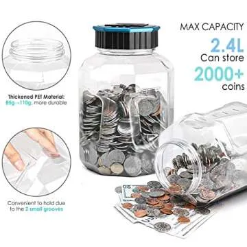 X-Large Piggy Bank for Adults Kids, Vcertcpl Digital Coin Counting Bank with LCD Counter, 2.4L Capacity, Great Coin Counter Bank Money Counting Jar with Total Amount Displayed (Blue, X-Large)