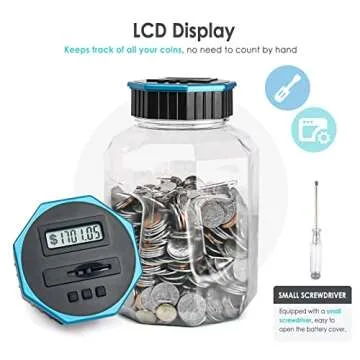 X-Large Piggy Bank for Adults Kids, Vcertcpl Digital Coin Counting Bank with LCD Counter, 2.4L Capacity, Great Coin Counter Bank Money Counting Jar with Total Amount Displayed (Blue, X-Large)