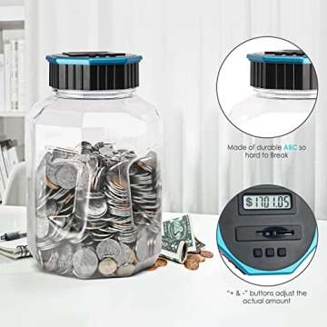 X-Large Piggy Bank for Adults Kids, Vcertcpl Digital Coin Counting Bank with LCD Counter, 2.4L Capacity, Great Coin Counter Bank Money Counting Jar with Total Amount Displayed (Blue, X-Large)