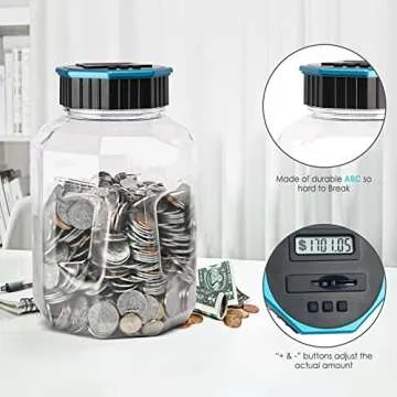X-Large Piggy Bank for Adults Kids, Vcertcpl Digital Coin Counting Bank with LCD Counter, 2.4L Capacity, Great Coin Counter Bank Money Counting Jar with Total Amount Displayed (Blue, X-Large)