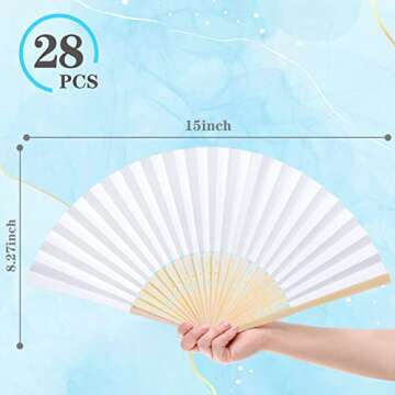 JOHOUSE Decorative Hand Fan Foldable, 28 Packs White Folding Paper Fans Handheld Chinese and Japanes...