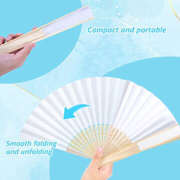 JOHOUSE Decorative Hand Fan Foldable, 28 Packs White Folding Paper Fans Handheld Chinese and Japanese Style Crafts for Wedding, Dancing, Party Favors DIY Decoration