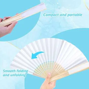 JOHOUSE Decorative Hand Fan Foldable, 28 Packs White Folding Paper Fans Handheld Chinese and Japanese Style Crafts for Wedding, Dancing, Party Favors DIY Decoration