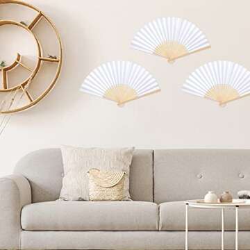 JOHOUSE Decorative Hand Fan Foldable, 28 Packs White Folding Paper Fans Handheld Chinese and Japanese Style Crafts for Wedding, Dancing, Party Favors DIY Decoration