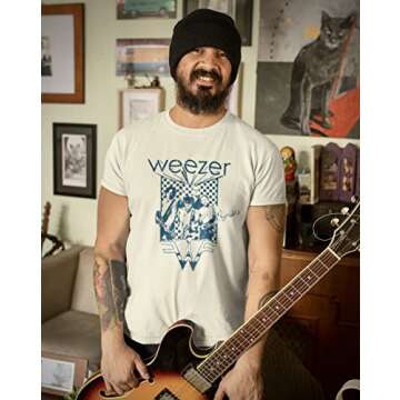 Weezer Rock Music Band & Logo Vintage Style Adult Short Sleeve T Shirt Graphic Tees Off-White