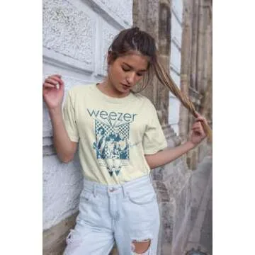 Weezer Rock Music Band & Logo Vintage Style Adult Short Sleeve T Shirt Graphic Tees Off-White