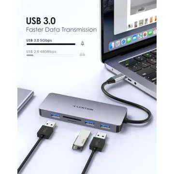 LENTION USB C Hub with 4K HDMI, 3 USB 3.0, SD/Micro SD Card Reader Compatible 2023-2016 MacBook Pro, New Mac Air/Surface, Stable Driver Certified Multi-Port Adapter (CB-C18, Space Gray)