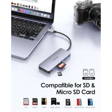 LENTION USB C Hub with 4K HDMI, 3 USB 3.0, SD/Micro SD Card Reader Compatible 2023-2016 MacBook Pro, New Mac Air/Surface, Stable Driver Certified Multi-Port Adapter (CB-C18, Space Gray)