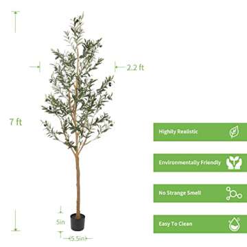 Realead Artificial Olive Tree 7ft, Tall Faux Olive Tree Plant, Fake Potted Olive Silk Tree with Bran...