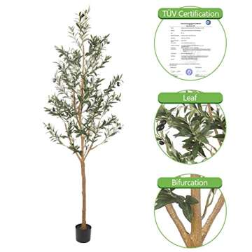 Realead Artificial Olive Tree 7ft, Tall Faux Olive Tree Plant, Fake Potted Olive Silk Tree with Branches and Fruits, Artificial Trees for Modern Home Office Living Room Floor Decor Indoor