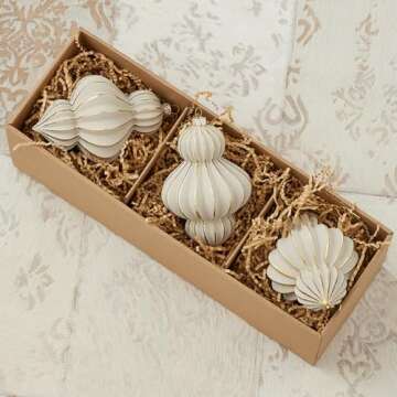 Gesso Finial Glass Ornament Set - Elegant Holiday Decor
