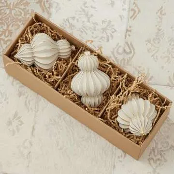 Gesso Finial Glass Ornament Set - Elegant Holiday Decor