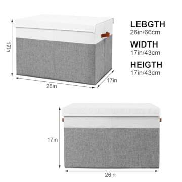 Large Toy Storage Box with Lid, Sturdy Toys Storage Chest Bin Organizer Basket with Dividers for Kids, Boys, Girls, Nursery, Closet, Bedroom, Playroom 26"x17" x17" (Grey and White)