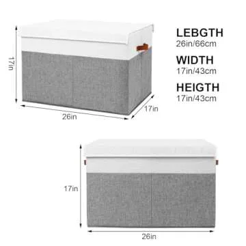 Large Toy Storage Box with Lid, Sturdy Toys Storage Chest Bin Organizer Basket with Dividers for Kids, Boys, Girls, Nursery, Closet, Bedroom, Playroom 26"x17" x17" (Grey and White)