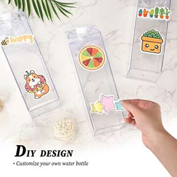 Remerry 3 Pcs 34oz Milk Carton Water Bottle Square Milk Bottle Plastic Coffee Milk Carton Bottle Portable Reusable Milk Carton Cup Leakproof Carton Shaped Juice Bottle (Clear)