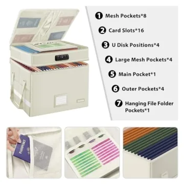 Fireproof File Box with Lock Portable Organizer