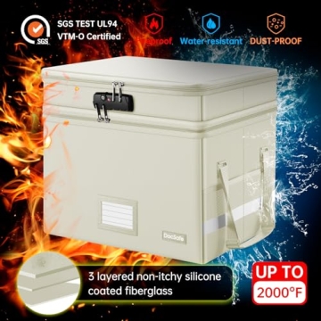 Fireproof File Box with Lock Portable Organizer