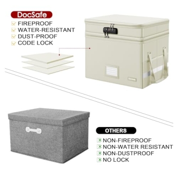 Fireproof File Box with Lock Portable Organizer