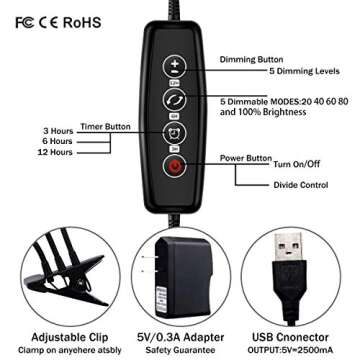 Winjoy Grow Light, 30W LED Grow Lamp Bulbs Plant Lights Full Spectrum, Auto ON & Off with 3/6/12H Timer 5 Dimmable Levels Clip-On Desk Grow Lamp, Triple Head Adjustable Gooseneck for Indoor Plants