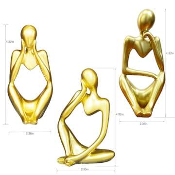 Lgmamob Thinker Gold Resin Decor Statue,Small Sculpture Decorations for Desk Master Bedroom Home Liv...