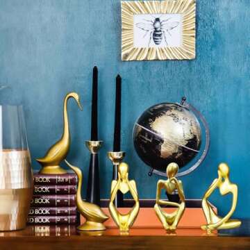Lgmamob Thinker Gold Resin Decor Statue,Small Sculpture Decorations for Desk Master Bedroom Home Living Room Contemporary Figurines Book Shelf Coffee Table Modern Art Aesthetic (G L)